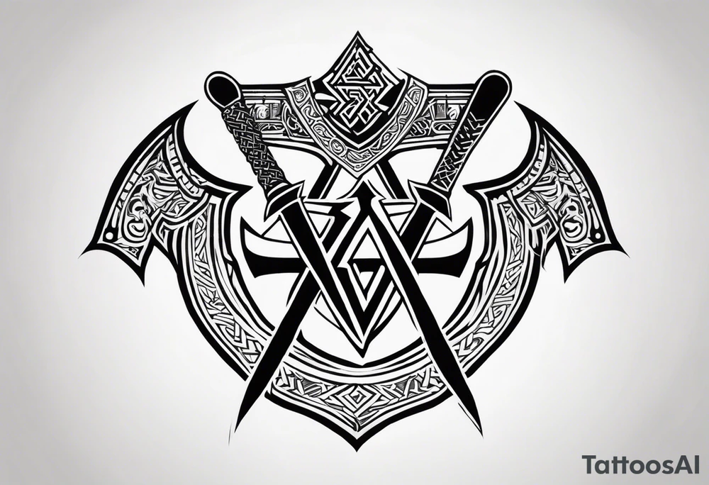 Valhalla sword shield axe Valknut tattoo idea