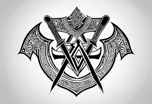 Valhalla sword shield axe Valknut tattoo idea