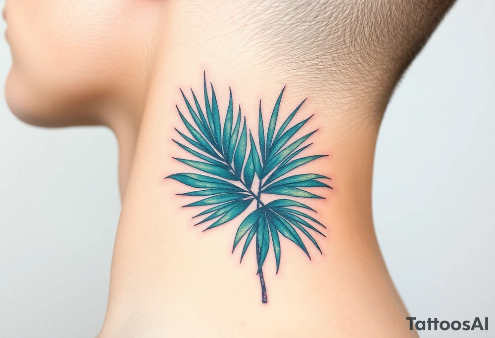 large palm leaves twisted side neck tattoo tattoo idea