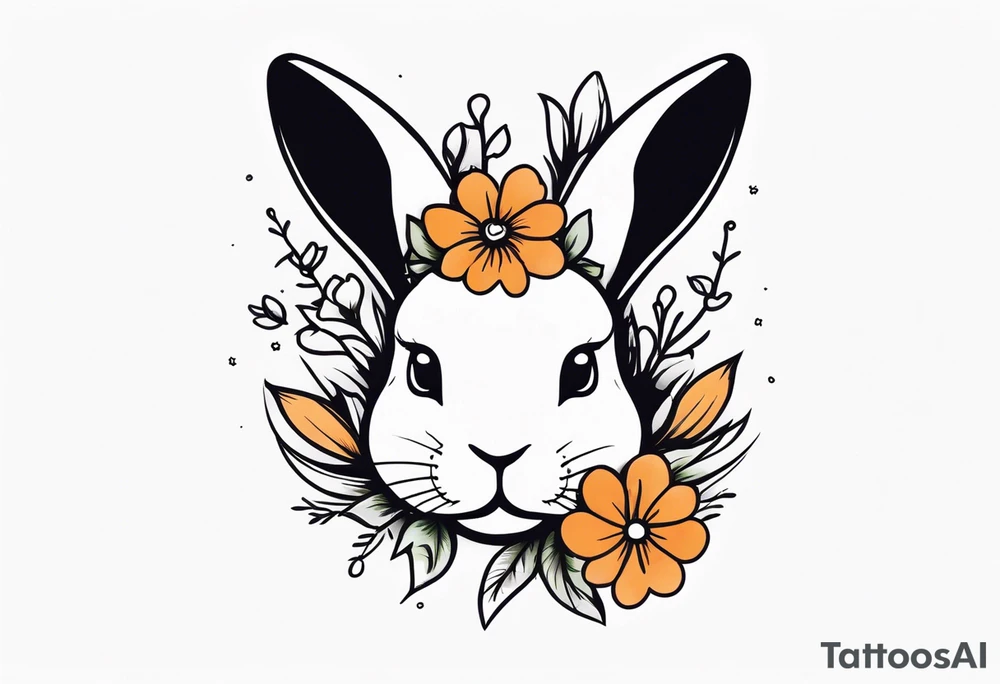bunny head with flowers around it tattoo idea