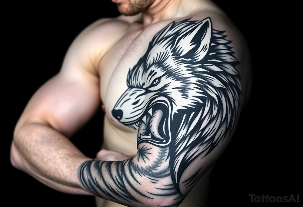 wolf head snarling tattoo idea