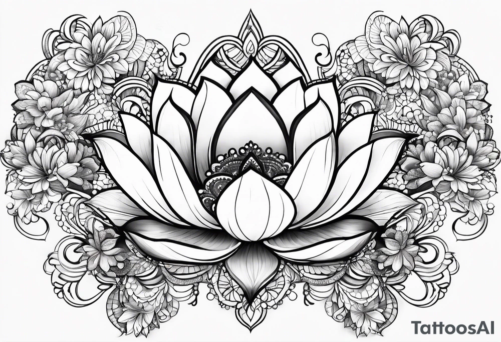 Tiny  Floating lotus upper back with florals and henna to each shoulder tattoo idea