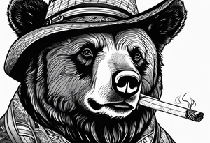 bear with hat smoking a cigarette tattoo idea
