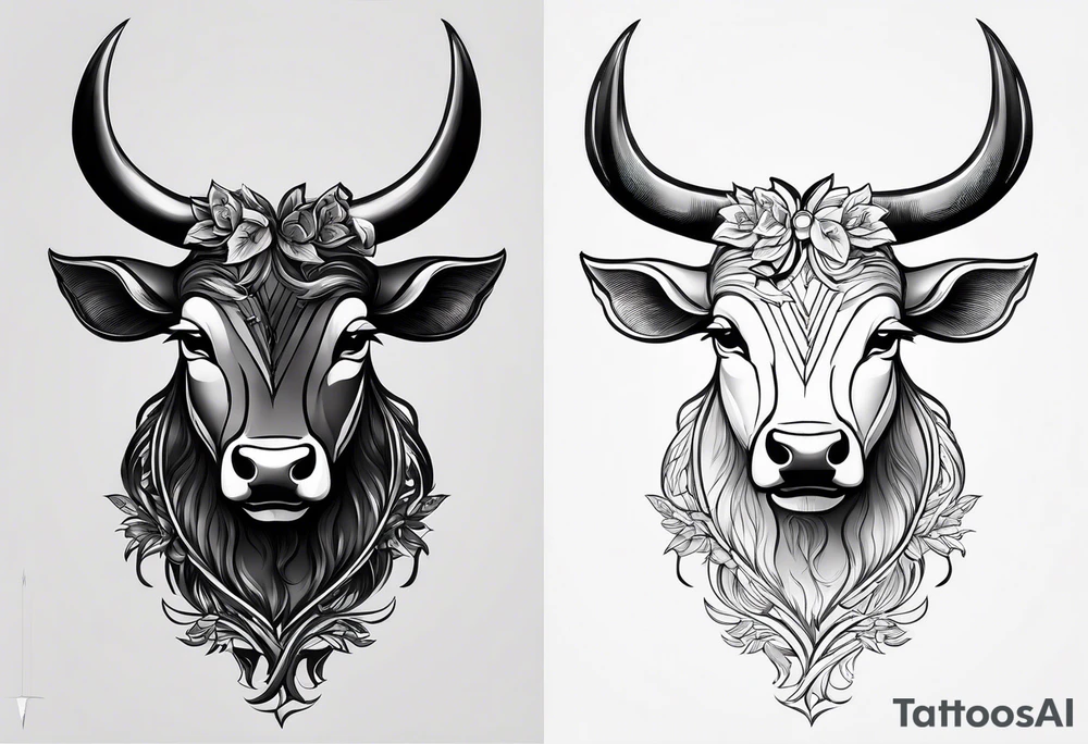 Taurus head split down the middle vertically by an arrow tattoo idea