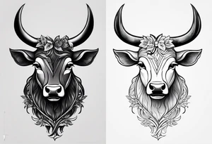 Taurus head split down the middle vertically by an arrow tattoo idea