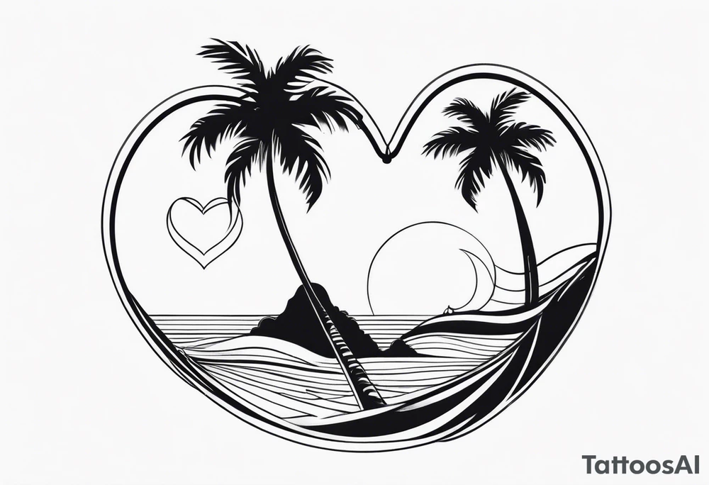 Palm tree shell wave heart tattoo idea