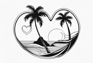 Palm tree shell wave heart tattoo idea