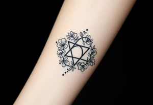 Enneagram symbol with large fine line florals that cover up the enneagram symbol tattoo idea