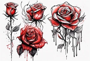 rose flower, one line, red blood dripping from the flower, tall, watercolor tattoo idea