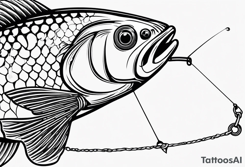 simple fishingrod with the line in water tattoo idea