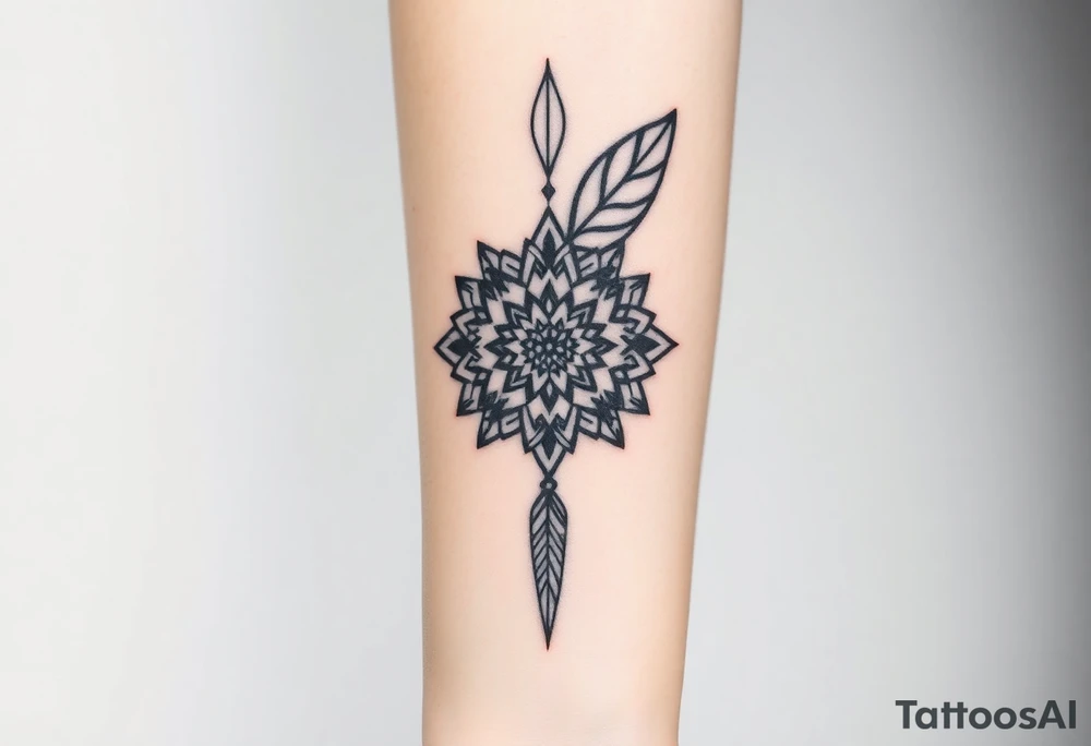 big spiritual feather indian mandala shaman tattoo idea