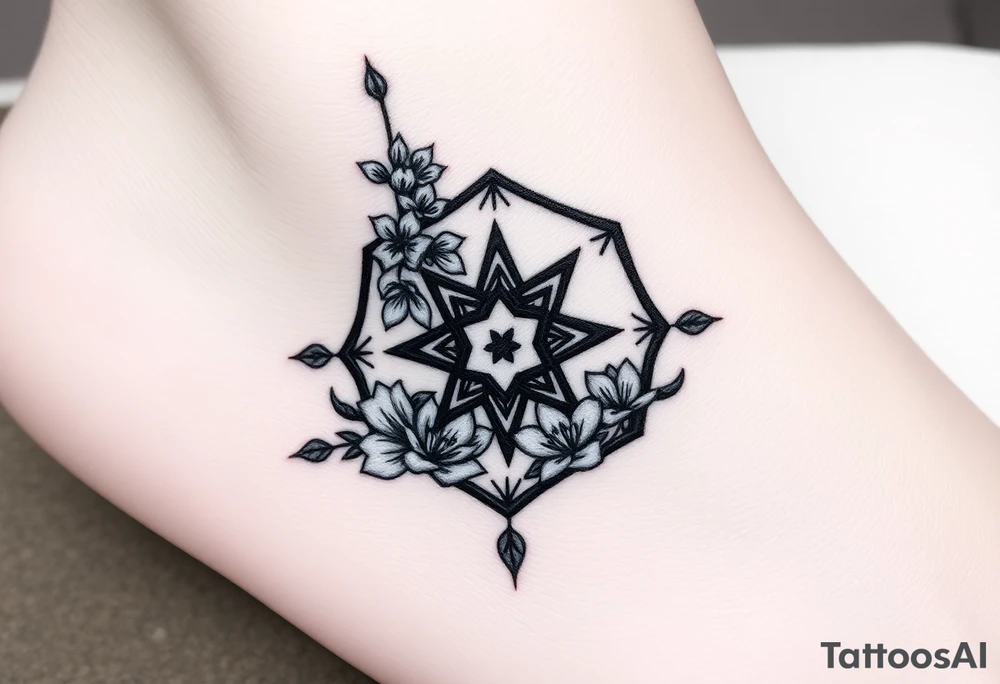 Hexagon Leo symbol larkspurs and water lilies tattoo idea