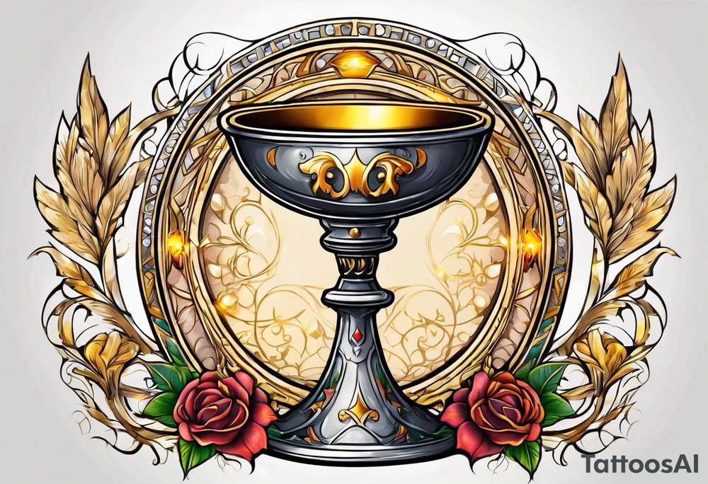 chalice surrounded by golden halo tattoo idea