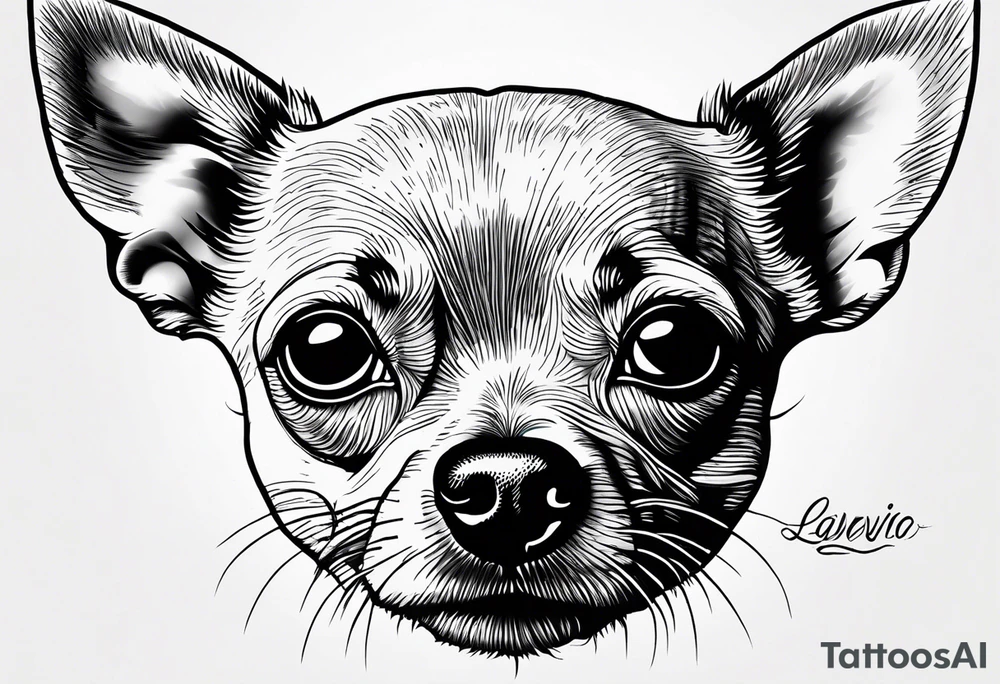 Portrait of chihuahua dog with paw print and phrase “loving you changed my life, losing you did the same.” tattoo idea