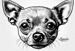 Portrait of chihuahua dog with paw print and phrase “loving you changed my life, losing you did the same.” tattoo idea