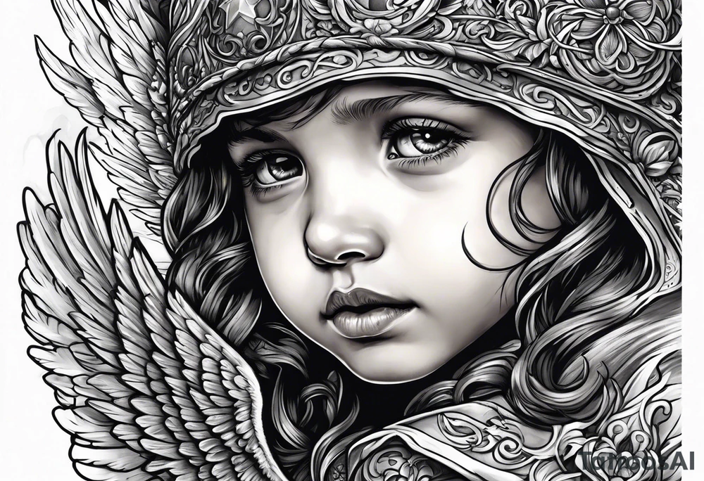 Kid looking up at the angel of death tattoo idea