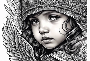 Kid looking up at the angel of death tattoo idea