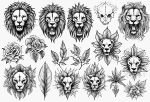 Lion skull tattoo and leaves tattoo idea