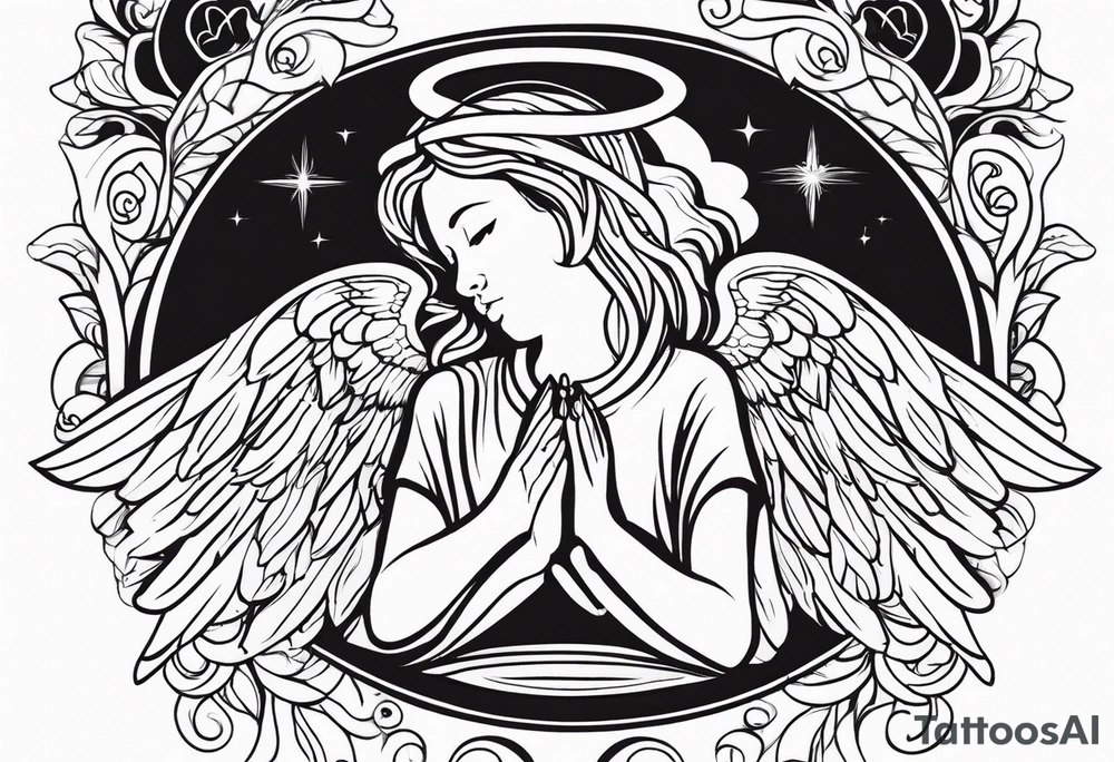 Angel with prayer hands tattoo idea