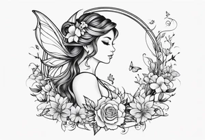 Flying Fairy with flowers tattoo idea