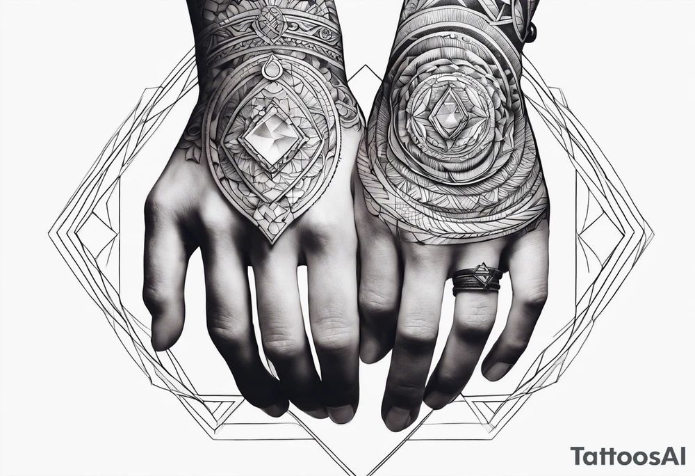 hand holding three rings (fine line) tattoo idea