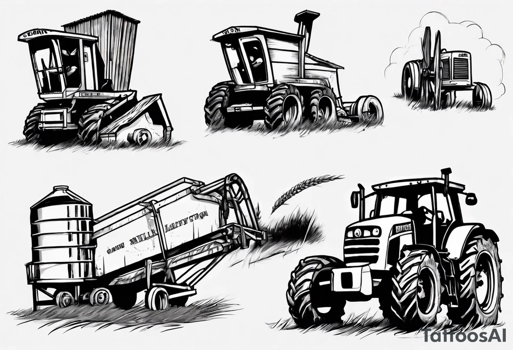 Grain tractor, mill, Harvey moon, grain tractor off loading tattoo idea