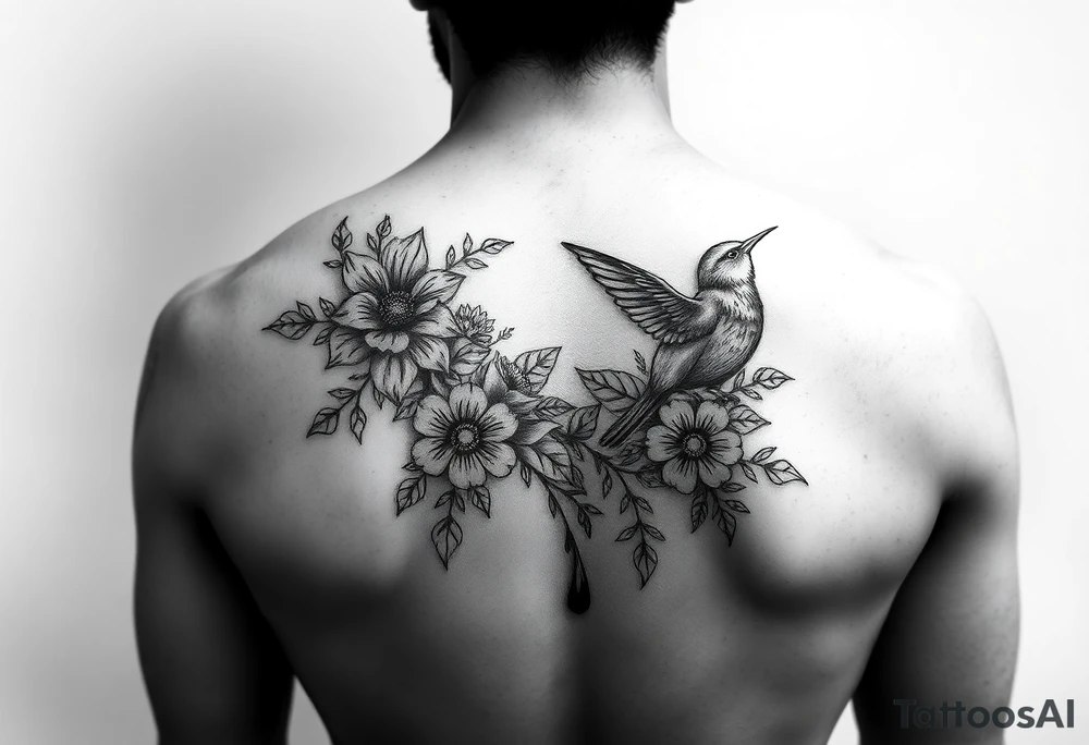 floral ornaments and birds tattoo idea