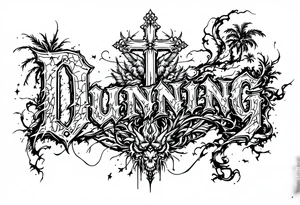 Dunning, Romanian theme with palm trees, cross,angels tattoo idea