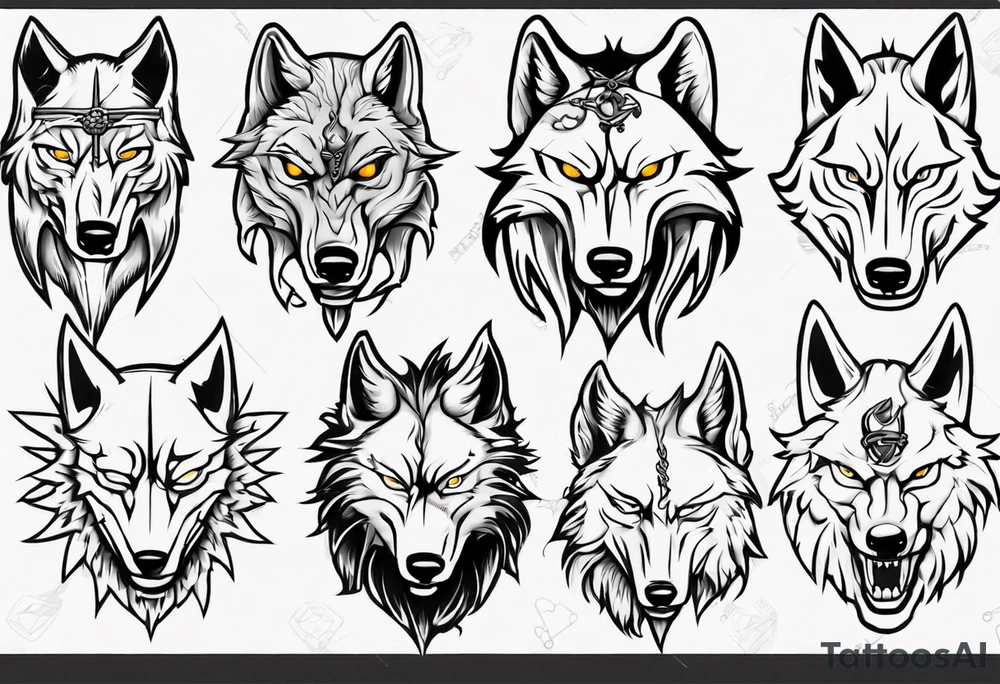 wolf head with sword tattoo idea