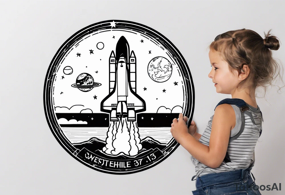 space shuttle mission sts-131 mission patch tattoo with a space shuttle launch being watched by a little girl included tattoo idea