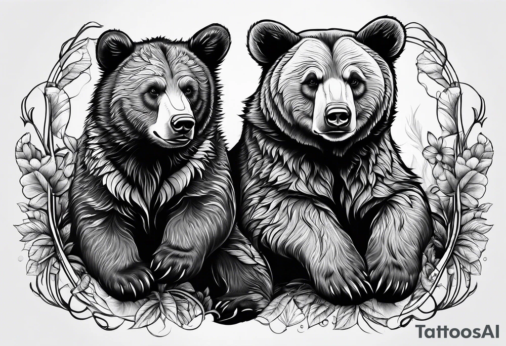 2 bear cubs playful tattoo idea