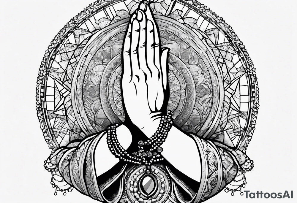 Praying hands with a rosary tattoo idea