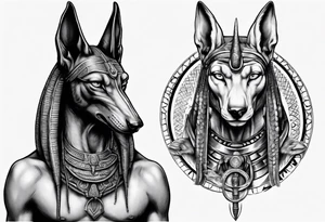Anubis with scales and snakes tattoo idea
