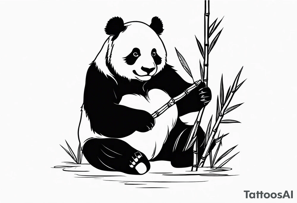 Panda playing with bamboo tattoo idea