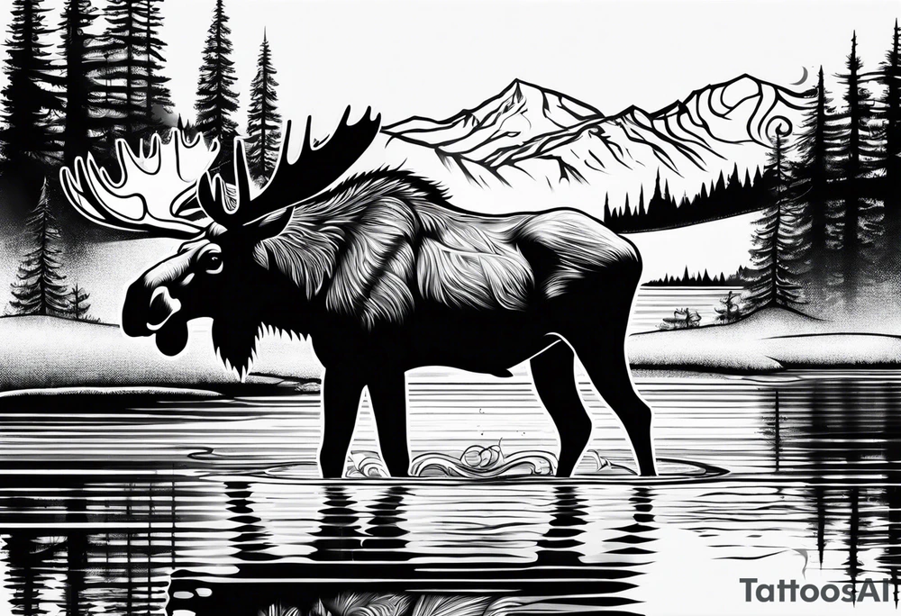 Native Moose Drinking At Lake tattoo idea