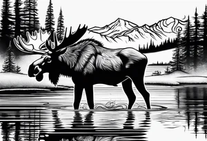 Native Moose Drinking At Lake tattoo idea