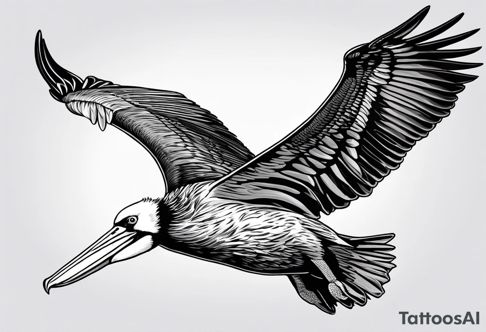 pelican, flying full speed, no background tattoo idea