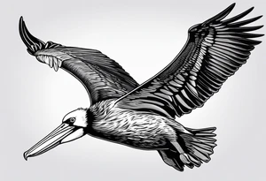 pelican, flying full speed, no background tattoo idea