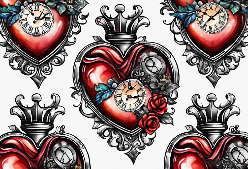 Heart with clock in middle hands on 8 and 5 tattoo idea