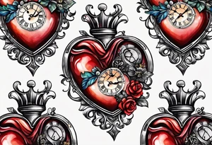 Heart with clock in middle hands on 8 and 5 tattoo idea