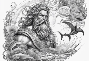 ocean animals with Poseidon tattoo idea