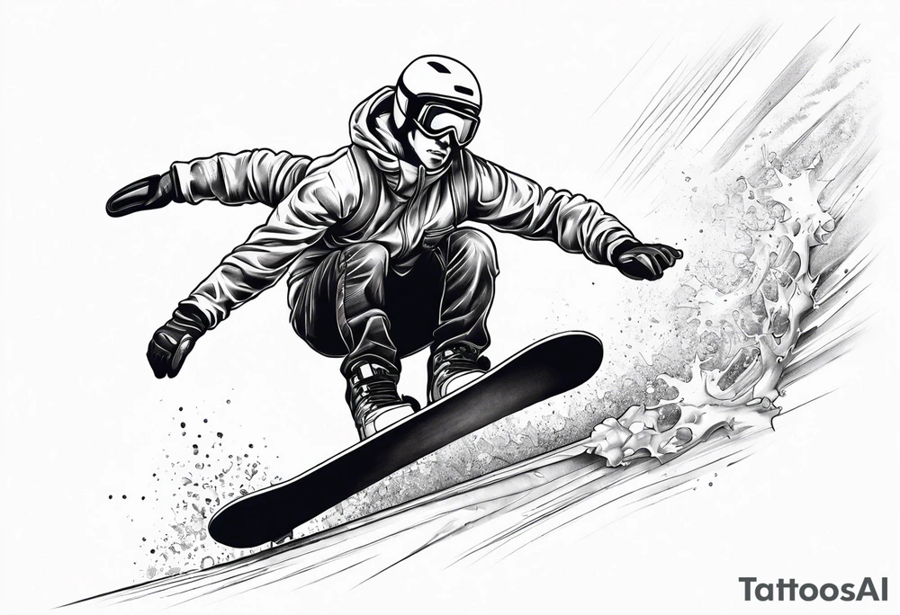 snowboarder hitting a rail of a broken humerus bone tattoo idea