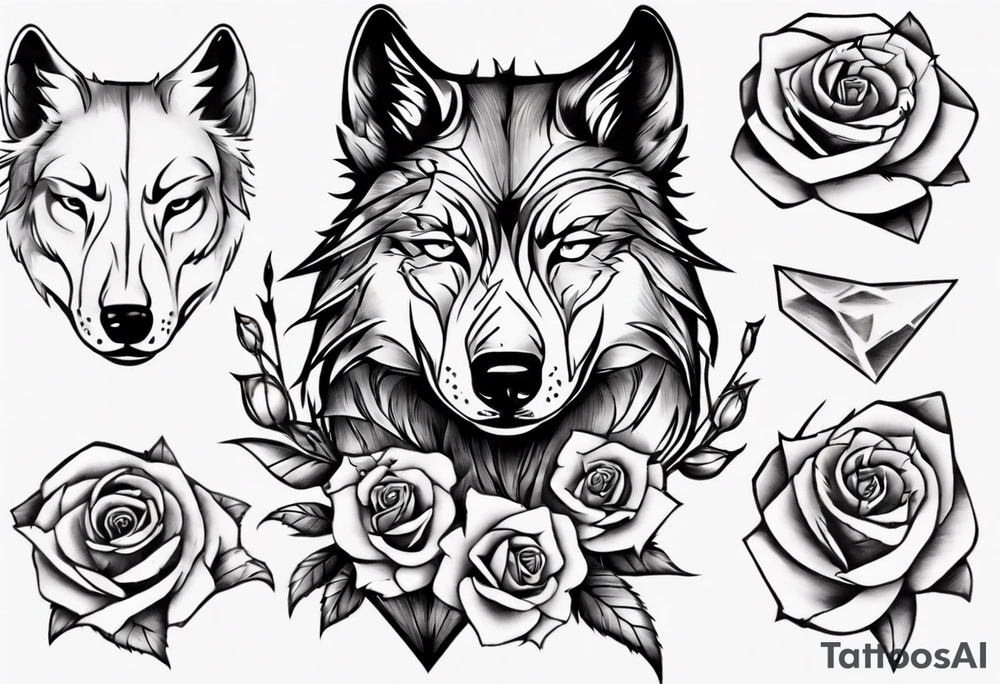 Wolf with roses and broken glass tattoo idea