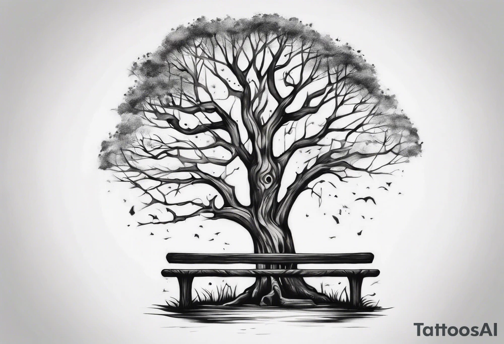 Tattoo about a tree next to a log bench tattoo idea