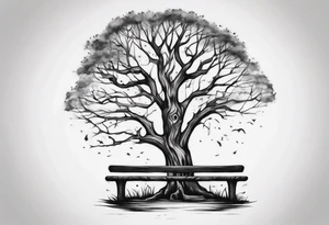 Tattoo about a tree next to a log bench tattoo idea