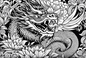 vietnamese patterns, black and white, full back, include a dragon tattoo idea