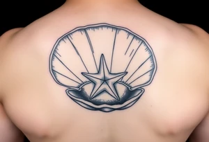 Open clamshell with starfish rendered in the art styles used during World War Two tattoo idea