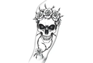 ornate skull adorned with crown of wild roses and thorns tattoo idea