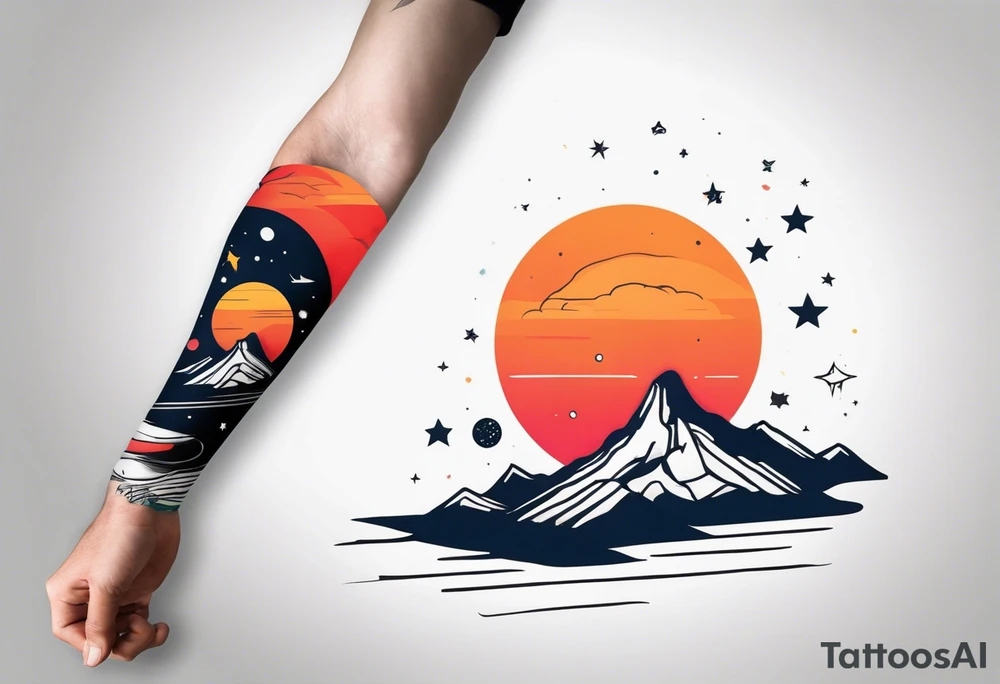 space themed arm sleeve. I want a feeling of being above it all. I like man on the move imagery inspired by kid cudi tattoo idea