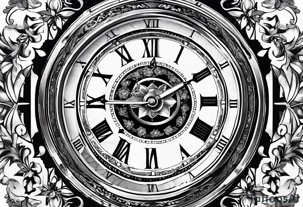 Antique watch surrounded stars tattoo idea